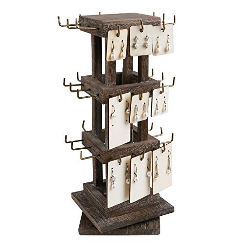 Ikee Design Natural Wood Rotating 36 Hooks Jewelry Tower, Spinning Earring Card Storage Display Holder Stand for Store, Showcase, Tradeshow and Home, Coffee Color | The Storepaperoomates Retail Market - Fast Affordable Shopping