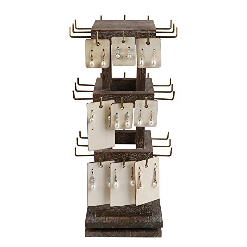 Ikee Design Natural Wood Rotating 36 Hooks Jewelry Tower, Spinning Earring Card Storage Display Holder Stand for Store, Showcase, Tradeshow and Home, Coffee Color | The Storepaperoomates Retail Market - Fast Affordable Shopping