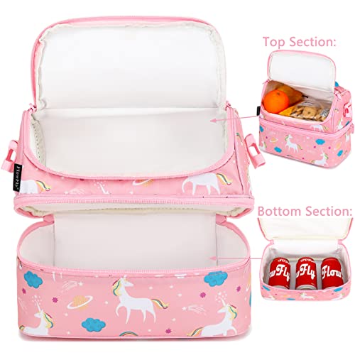 FlowFly Kids Double Decker Cooler Insulated Lunch Bag Large Tote for Boys, Girls, Men, Women, With Adjustable Strap, Unicorn | The Storepaperoomates Retail Market - Fast Affordable Shopping