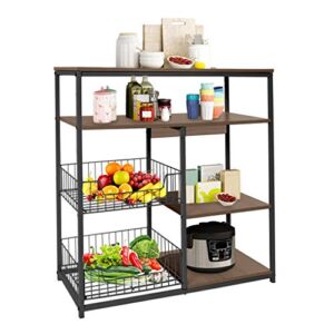 FeiFei66 Kitchen Shelves with 4-Tier, Microwave Oven Stand Storage Cart Workstation Shelf Floor Shelf Brown