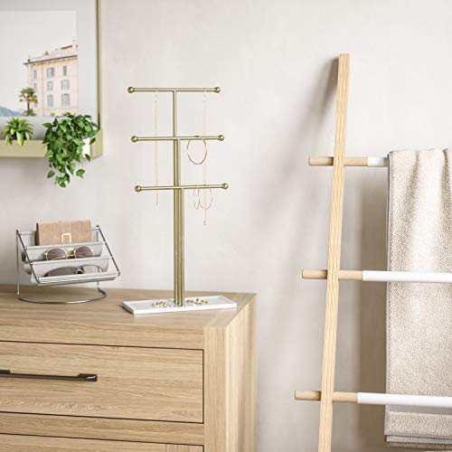 Umbra Trigem Hanging Jewelry Organizer Tiered Tabletop Countertop Free Standing Necklace Holder Display, 3, Brass/White | The Storepaperoomates Retail Market - Fast Affordable Shopping