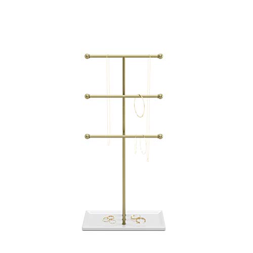 Umbra Trigem Hanging Jewelry Organizer Tiered Tabletop Countertop Free Standing Necklace Holder Display, 3, Brass/White | The Storepaperoomates Retail Market - Fast Affordable Shopping