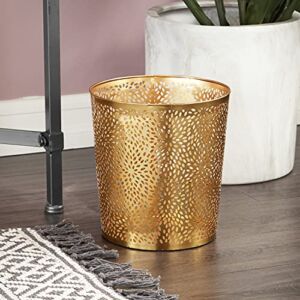 CosmoLiving by Cosmopolitan Metal Cylinder Small Waste Bin with Laser Carved Floral Design, 9″ x 9″ x 10″, Gold