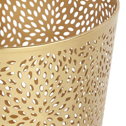 CosmoLiving by Cosmopolitan Metal Cylinder Small Waste Bin with Laser Carved Floral Design, 9″ x 9″ x 10″, Gold | The Storepaperoomates Retail Market - Fast Affordable Shopping