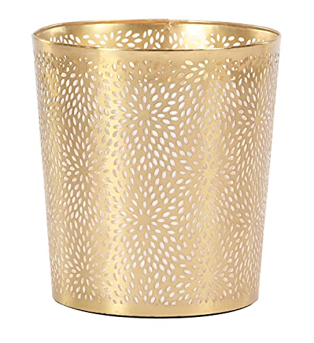 CosmoLiving by Cosmopolitan Metal Cylinder Small Waste Bin with Laser Carved Floral Design, 9″ x 9″ x 10″, Gold | The Storepaperoomates Retail Market - Fast Affordable Shopping