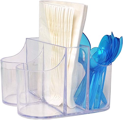 5 Compartment Classic Acrylic Napkin Holder with Cutlery Organizer Caddy Bin, For Spoons, Forks, Knives & Cups Divided Storage! | The Storepaperoomates Retail Market - Fast Affordable Shopping