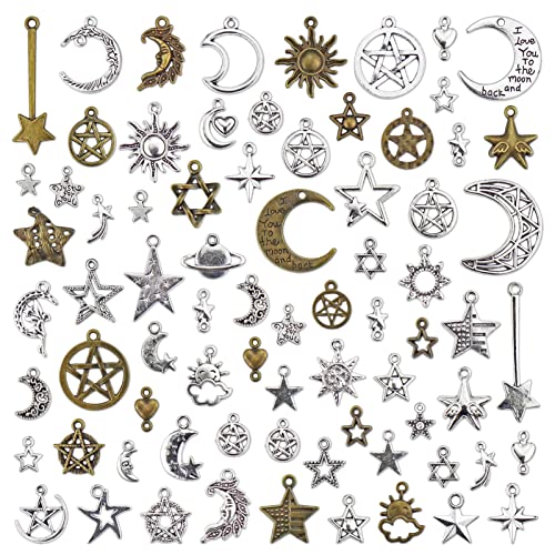 JIALEEY Celestial Mixed Sun Moon Star Charms, Wholesale Bulk Lots Antique Alloy Charms Pendants DIY for Necklace Bracelet Jewelry Making and Crafting, 100g(74PCS) | The Storepaperoomates Retail Market - Fast Affordable Shopping
