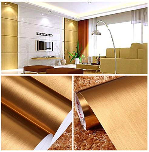 F&U Brushed Metal Look Contact Paper Film Vinyl Self Adhesive Backing Waterproof Metallic Gloss Shelf Liner Peel and Stick Wall Decal for Covering Counter Top Kitchen Cabinet (24 X 78.7 inch, Gold) | The Storepaperoomates Retail Market - Fast Affordable Shopping