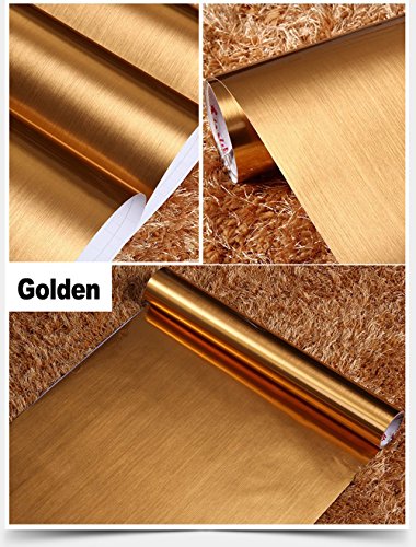 F&U Brushed Metal Look Contact Paper Film Vinyl Self Adhesive Backing Waterproof Metallic Gloss Shelf Liner Peel and Stick Wall Decal for Covering Counter Top Kitchen Cabinet (24 X 78.7 inch, Gold) | The Storepaperoomates Retail Market - Fast Affordable Shopping