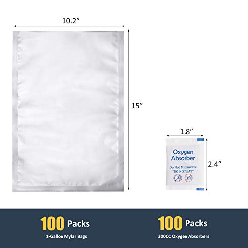 wisedry [100 Packs] 1-Gallon Mylar Bags (4 Mil, 15”x10”) with 300cc Oxygen Absorbers Packets for Dehydrated Vegetables, Grains, Legumes and Emergency Long Term Food Storage, Food Grade | The Storepaperoomates Retail Market - Fast Affordable Shopping