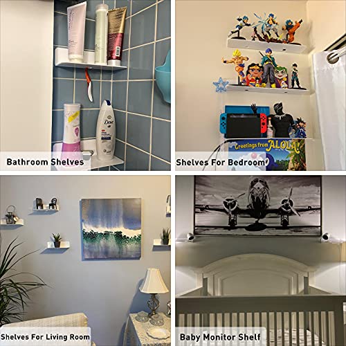 OAPRIRE Small Floating Wall Shelves Set of 4 – Easily Expand Wall Space – 9 Inch Acrylic Wall Shelf for Bedroom, Living Room, Bathroom, Office, Gaming Room with Cable Clips (4, White) | The Storepaperoomates Retail Market - Fast Affordable Shopping