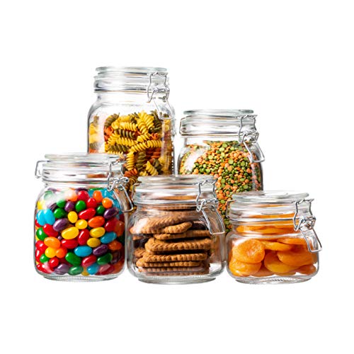 EatNeat 5-Piece Airtight Glass Kitchen Canisters with Glass Lids – Set of 5 Mason Jars for Food Storage, Organization, and Canning – Food Storage Containers that Hold 68, 51, 34, 27, and 17 Ounces | The Storepaperoomates Retail Market - Fast Affordable Shopping