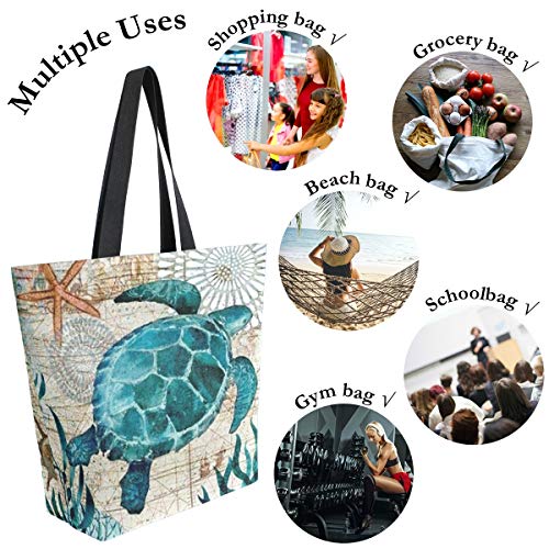Naanle Ocean Turtle Canvas Tote Bag Large Women Casual Shoulder Bag Handbag, Sea Turtle Reusable Multipurpose Heavy Duty Shopping Grocery Cotton Bag for Outdoors. | The Storepaperoomates Retail Market - Fast Affordable Shopping