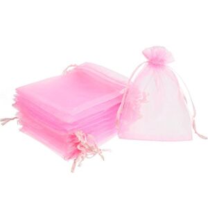 Mudder 50 Pack Organza Gift Bags Wedding Party Favor Bags Jewelry Pouches Wrap, 4 x 4.72 Inches (Pink)