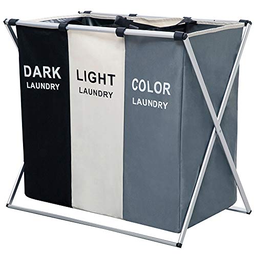 Nicesail 3 Section Laundry Basket Printed Dark Light Color, Foldable Hamper/Sorter with Waterproof Oxford Bags and Aluminum Frame, Washing Clothes Storage for Home, Dormitary | The Storepaperoomates Retail Market - Fast Affordable Shopping
