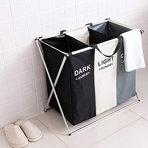 Nicesail 3 Section Laundry Basket Printed Dark Light Color, Foldable Hamper/Sorter with Waterproof Oxford Bags and Aluminum Frame, Washing Clothes Storage for Home, Dormitary | The Storepaperoomates Retail Market - Fast Affordable Shopping