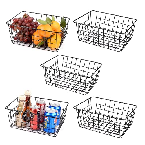 5PCS Wire Storage Baskets, Premium Metal Storage Organizer Basket, Small Size Metal Baskets for Home Office Kitchen, Black | The Storepaperoomates Retail Market - Fast Affordable Shopping