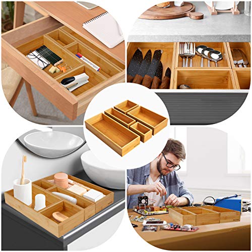 Secura Kitchen Drawer Utensil Organizer Box Set 5 Pack, Bamboo Utensil Holder Cutlery Makeup Silverware Jewelry Flatware Organization Tray for Kitchen, Bathroom, Office and Living Room | The Storepaperoomates Retail Market - Fast Affordable Shopping