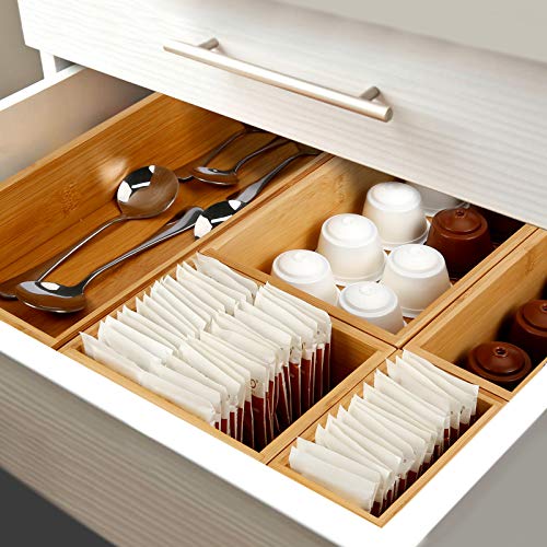 Secura Kitchen Drawer Utensil Organizer Box Set 5 Pack, Bamboo Utensil Holder Cutlery Makeup Silverware Jewelry Flatware Organization Tray for Kitchen, Bathroom, Office and Living Room | The Storepaperoomates Retail Market - Fast Affordable Shopping