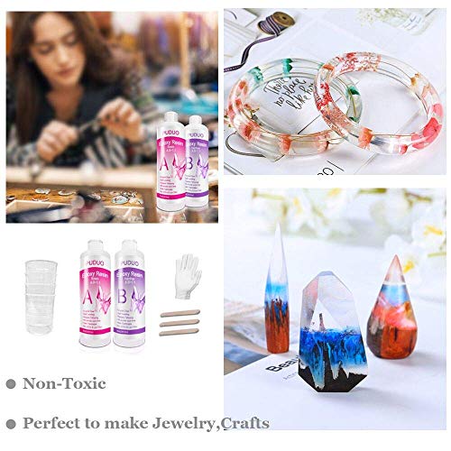Epoxy Resin Crystal Clear Kit for Art, Jewelry, Crafts, Coating- 16 OZ Including 8OZ Resin and 8OZ Hardener | Bonus 4 pcs Measuring Cups, 3pcs Sticks, 1 Pair Rubber Gloves by PUDUO | The Storepaperoomates Retail Market - Fast Affordable Shopping