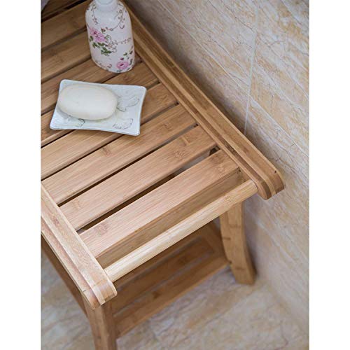 Kinsuite Bamboo Wooden Shower Bench Seat Bathroom Shower Chair with Storage Shelf Organizer Stool Indoor Bathing Bench for Inside Shower | The Storepaperoomates Retail Market - Fast Affordable Shopping
