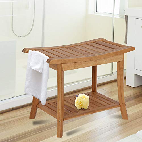 Kinsuite Bamboo Wooden Shower Bench Seat Bathroom Shower Chair with Storage Shelf Organizer Stool Indoor Bathing Bench for Inside Shower | The Storepaperoomates Retail Market - Fast Affordable Shopping