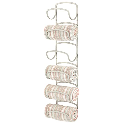mDesign Steel Wall Mount Towel Storage Rack for Bathroom, Kitchen, Utility Room – Holds Hand Towels, Towels, Robes – Easy to Install, Six Levels – Hyde Collection – Satin | The Storepaperoomates Retail Market - Fast Affordable Shopping
