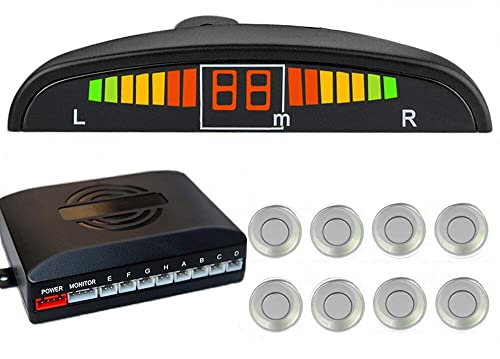 Silver Front and Rear 8 Sensors Car Reverse Parking Rader Kit LED Buzzer Alarm Front Rear Reverse Parking Rader Kit LED Buzzer Alarm | The Storepaperoomates Retail Market - Fast Affordable Shopping