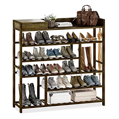 Bamworld Shoe Rack Organizer for Closet Shelf Entryway 6 Tier Bamboo Solid Wood for 24 Pair Boots with Storage Box (Dark Brown) | The Storepaperoomates Retail Market - Fast Affordable Shopping
