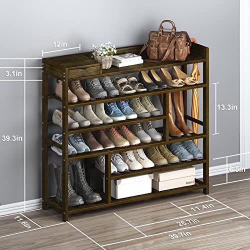 Bamworld Shoe Rack Organizer for Closet Shelf Entryway 6 Tier Bamboo Solid Wood for 24 Pair Boots with Storage Box (Dark Brown) | The Storepaperoomates Retail Market - Fast Affordable Shopping