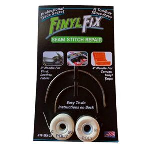 Finyl Fix Seam Stitch Repair Kit – Vinyl, Fabric, Leather, and Heavy Canvas (Includes 2 Heavy Duty Curved Stitching Needles, Black & White Thread)