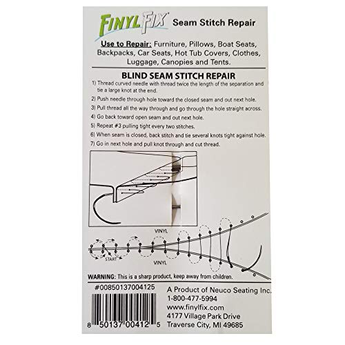 Finyl Fix Seam Stitch Repair Kit – Vinyl, Fabric, Leather, and Heavy Canvas (Includes 2 Heavy Duty Curved Stitching Needles, Black & White Thread) | The Storepaperoomates Retail Market - Fast Affordable Shopping