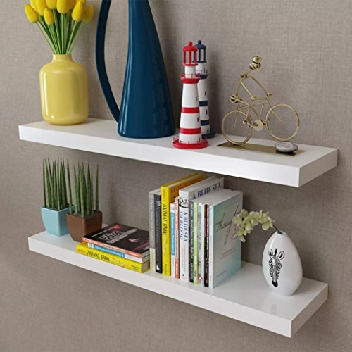 Festnight Set of 2 Floating Wall Display Shelves MDF Collectables DVD Storage Wall Mounted Shelf Bookshelf for Living Room Home Office Decor Furniture White (32″ x 8″ x 1.5″) | The Storepaperoomates Retail Market - Fast Affordable Shopping