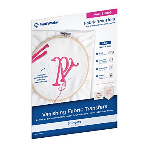 Print Works Vanishing Embroidery Transfers, for White/Light-Colored Fabrics, 5 Sheets, Inkjet, 8.5 x 11 (00536) | The Storepaperoomates Retail Market - Fast Affordable Shopping