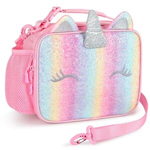 mibasies Kids Insulated Lunch Box for Girls Rainbow Unicorn Bag