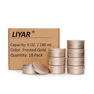 LIYAR 6 Oz Aluminum Metal Tin 18 Pack Can Tins Empty Screw Top Spice Tins Aluminum Containers with Lids(Frosted Gold)