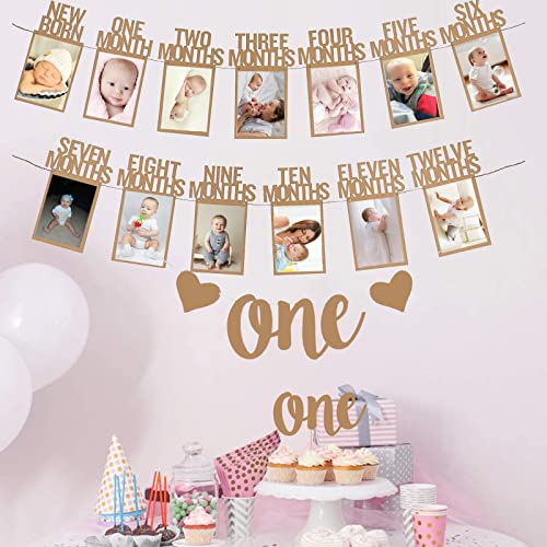 1st Birthday Baby Photo Banner for Newborn to 12 Months And Alphabet ONE Bunting, Alphabet ONE Cake Topper for Baby Show First Birthday Party Decoration | The Storepaperoomates Retail Market - Fast Affordable Shopping