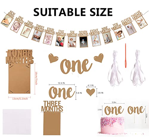 1st Birthday Baby Photo Banner for Newborn to 12 Months And Alphabet ONE Bunting, Alphabet ONE Cake Topper for Baby Show First Birthday Party Decoration | The Storepaperoomates Retail Market - Fast Affordable Shopping