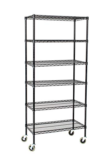12″ Deep x 36″ Wide x 80″ High 6 Tier Black Wire Shelf Truck with 800 lb Capacity | The Storepaperoomates Retail Market - Fast Affordable Shopping
