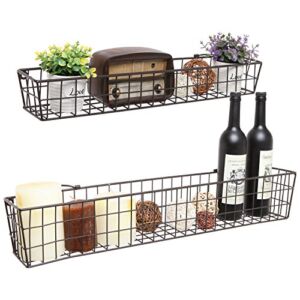 MyGift®, Set of 2 Brown Country Rustic Wall Mounted Openwork Metal Wire Storage Basket Shelves/Display Racks