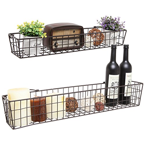 MyGift®, Set of 2 Brown Country Rustic Wall Mounted Openwork Metal Wire Storage Basket Shelves/Display Racks | The Storepaperoomates Retail Market - Fast Affordable Shopping