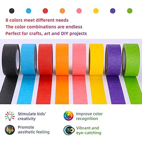 Colored Masking Tape, Rainbow Colors Painters Tape Colorful Craft Art Paper Tape for Kids Labeling Arts Crafts DIY Decorative Coding Decoration Teaching Supplies, 8 Rolls, 1 Inch Wide x 14.2Yards Long | The Storepaperoomates Retail Market - Fast Affordable Shopping
