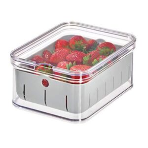 iDesign Crisp Plastic Refrigerator and Pantry Modular Bin with Removable Inner Basket Perfect for Washing Berries, Fruit, Vegetables, BPA Free, 8.32″ x 6.32″ x 3.88″, Clear/Gray