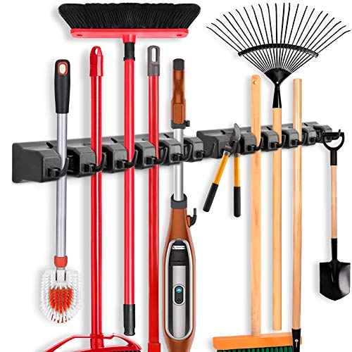 IMILLET 2 Pack Mop and Broom Holder, Wall Mounted Organizer Mop and Broom Storage Tool Rack with 5 Ball Slots and 6 Hooks (Black) | The Storepaperoomates Retail Market - Fast Affordable Shopping