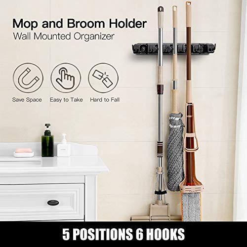 IMILLET 2 Pack Mop and Broom Holder, Wall Mounted Organizer Mop and Broom Storage Tool Rack with 5 Ball Slots and 6 Hooks (Black) | The Storepaperoomates Retail Market - Fast Affordable Shopping