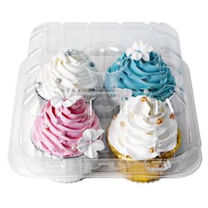 Clear Cupcake Boxes 4 Cavity Holder,ONE MORE Large 4 Compartment Muffin Containers Plastic Cupcake Carrier with Deep Dome 4″ High Safe Eco-friendly Material Pack of 15