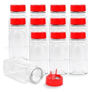 RoyalHouse – 12 PACK – 9.5 Oz with Red Cap – Plastic Jars Bottles Containers – Perfect for Storing Spice, Herbs and Powders – Lined Cap – Safe Plastic – PET – BPA free – Made in the USA