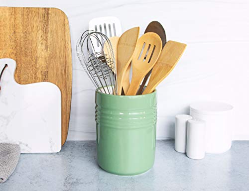 Kook Ceramic Utensil Crock for Kitchen Counter, Utensil Holder, Heavy & Stable Caddy, Countertop Organizer, For Spoons, Spatulas, 5.3”, Dishwasher Safe (Mint) | The Storepaperoomates Retail Market - Fast Affordable Shopping