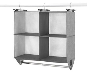 Whitmor 4 Section Fabric Closet Organizer Shelving with Built In Chrome Garment Rod