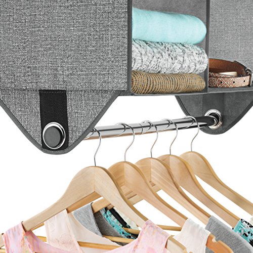 Whitmor 4 Section Fabric Closet Organizer Shelving with Built In Chrome Garment Rod | The Storepaperoomates Retail Market - Fast Affordable Shopping